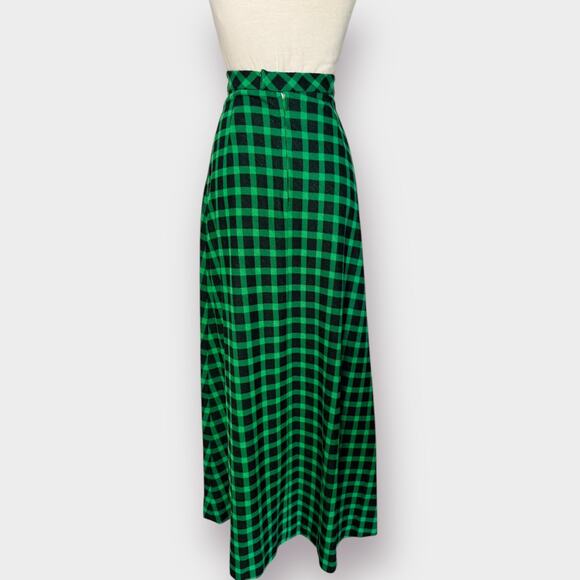 Vintage 70s green black checkered maxi skirt Size XS - Picture 4 of 5